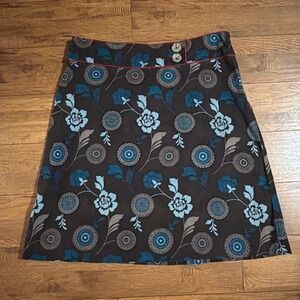 White Stuff Womens A-Line Skirt Brown Floral 14 Corduroy Cotton Knee Length
